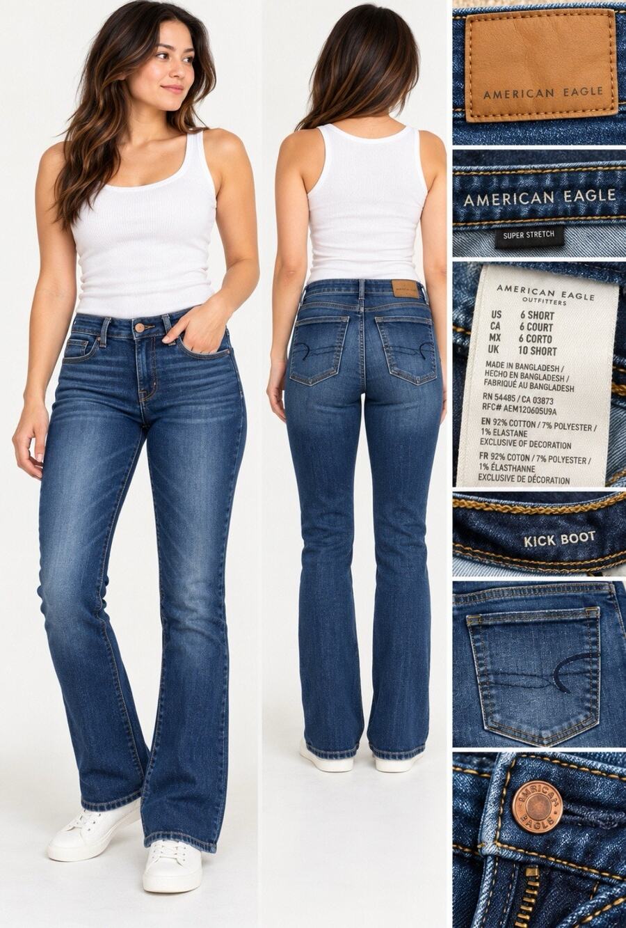 Y2K Indie Sleaze American Eagle Kick Boot Bootcut Jeans 6 Short Dark Wash Indigo